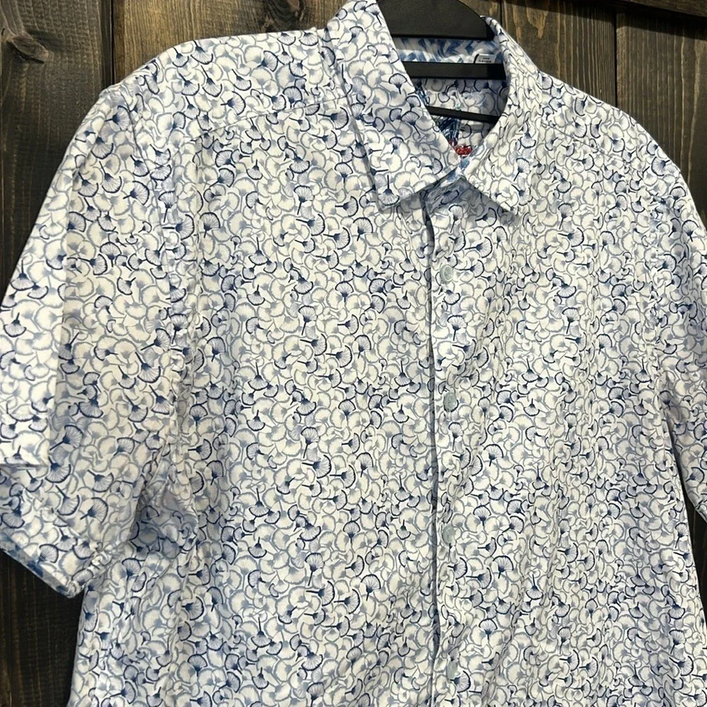 Robert Graham Blue Bellflower Tailored Woven Shirt M Button Up Collar S/S Casual